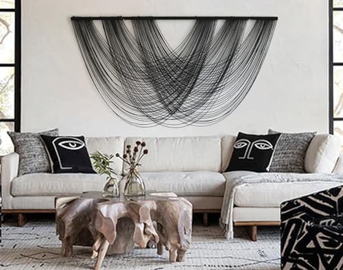 Flber Macrame Wall Hanging Black 59.00" W x 31.00" L Boho Wall Decor Large Boho Yarn Tapestry Living Room Bedroom Home