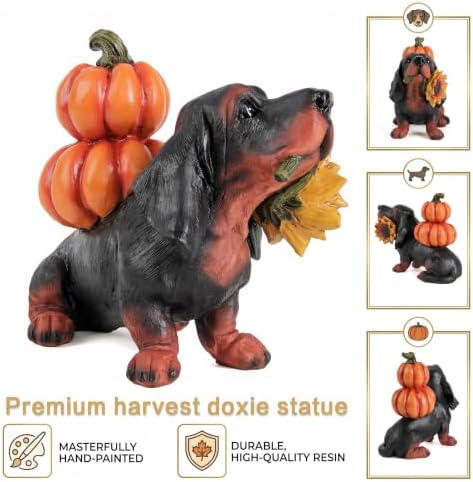 Thanksgiving Dachshund Dog Statue, Fall Pumpkin Dog Figurine Decor