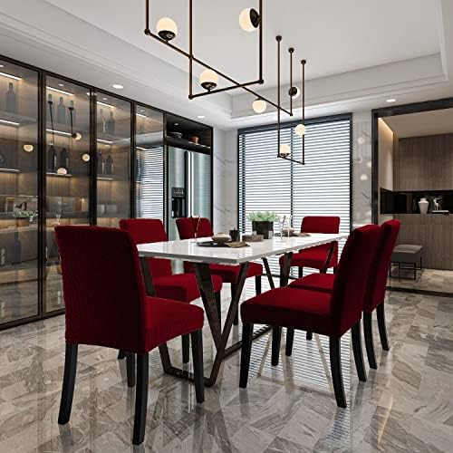 Chair Covers for Dining Room - Stretch Chair Slipcovers for Decorative Seat Protector Armless Removable Washable Elastic Dinner Universal Spandex Solid Chair Slip Covers Set (Wine Red,6)