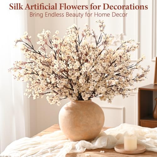 20 Pcs Baby Breath Flowers Artificial Bulk, Fake Fall Flowers, Champagne