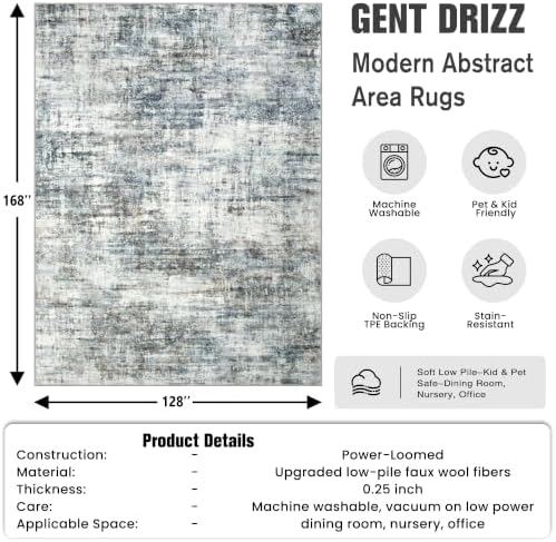 10x14 Area Rugs for Living Room: Washable Abstract Blue Multi Carpet
