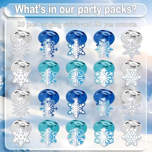 40Pcs Winter Snowflake Hanging Swirl Decorations, Frozen Snowflake Ceiling Hanging Decorations for Winter Wonderland Christmas Frozen Party Supplies
