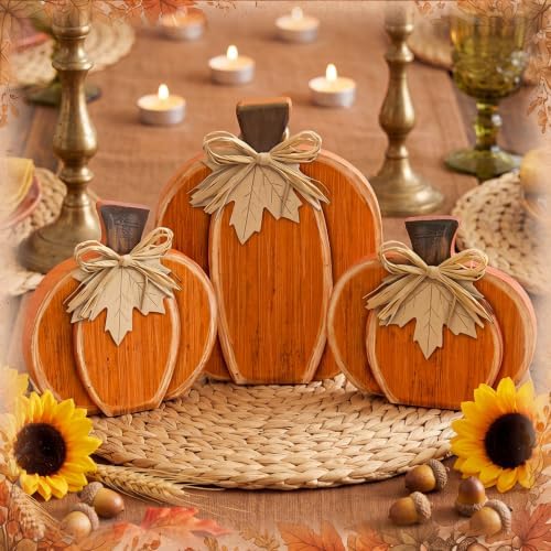 Cinnvoice 3 Pcs 7.3" 9" Fall Pumpkin Decorations Stacked Fall Wooden Signs