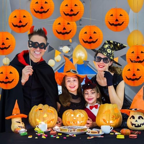 12pc Halloween Jack O Lantern 8inch Halloween Decorations Plastic Pumpkins Pumpkin Hanging Paper Lantern Halloween Indoor Outdoor Party Decoration Supplies