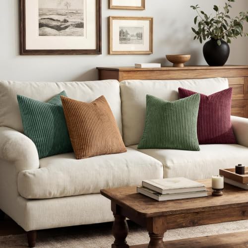 MIULEE Soft Corduroy Decorative Throw Pillow Covers Christmas Green 20x20