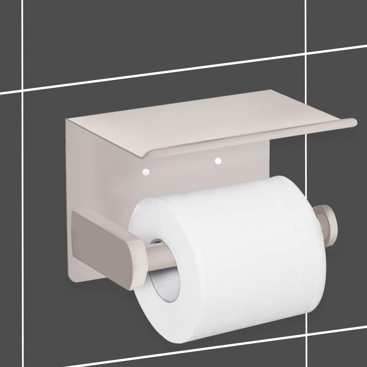 VAEHOLD Self Adhesive Toilet Paper Holder with Phone Shelf SUS 304 Stainless Steel Wall Mounted Toilet Paper Roll