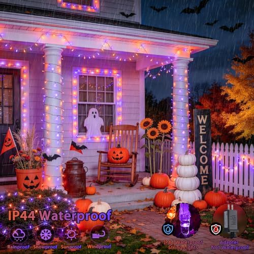 JMEXSUSS 200 LED Halloween Lights Outdoor Orange & Purple Halloween Lights