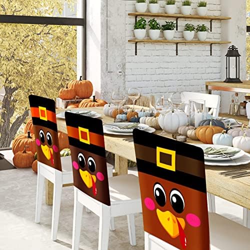 4 Pcs Thanksgiving Chair Covers Holiday Turkey Dining Chair Back Slip Covers Thanksgiving Turkey Holiday Funny Turkey Dining Chair Back Slipcover for Thanksgiving Kitchen Hotel Wedding Ceremony