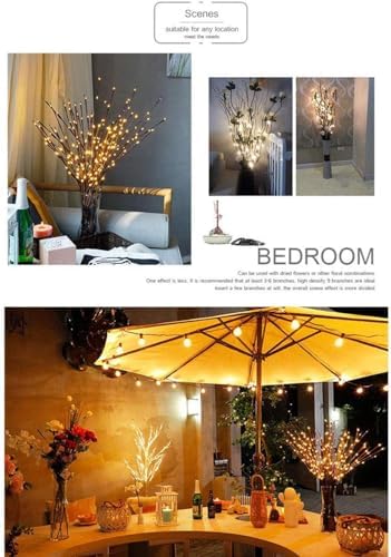 DK177 4 Pack Led Branch Light Battery Operated Lighted Branch Vase Filler Willow Tree Artificial Little Twig Power Brown 30 Inch 20 LED for Home Romantic Decoration, Warm White