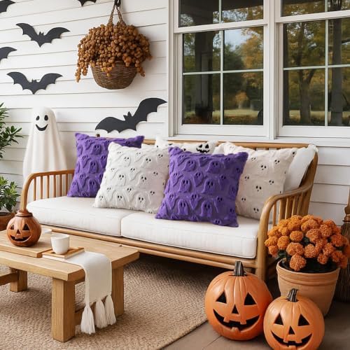 MIULEE Purple Halloween Pillow Covers Cute Ghost Decor Set of 2 18x18