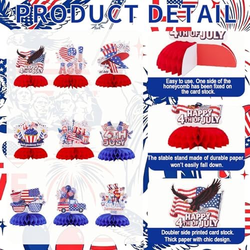 TONIFUL 4th of July Table Decorations,Red and Blue Honeycomb Centerpieces