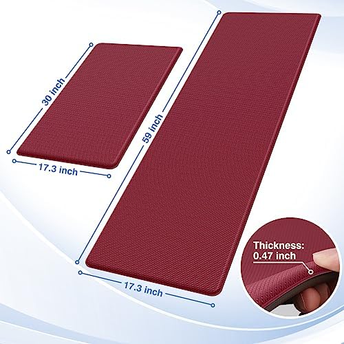 StepRite Kitchen Mats for Floor, 2-Piece Anti-Fatigue Rugs, Burgundy