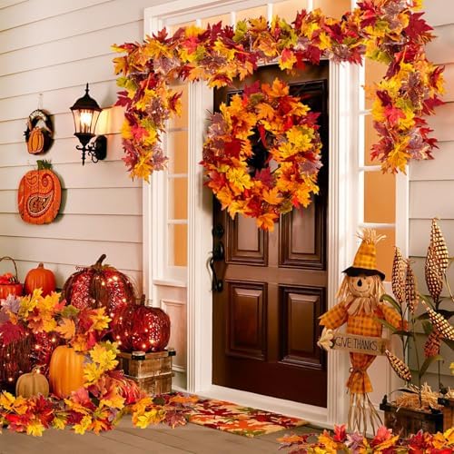 Fall Maple Leaf Garland, Yellow, 2PCS, 11.8FT