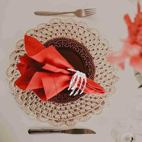 Silver Skeleton Claw Napkin Rings Set of 6,Metal Halloween Napkin Holders Holiday Wedding Dinner Parties Home Table Decors Halloween Decorations