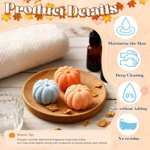 Lounsweer 50 Pack Little Pumpkin Bath Bombs Fall Baby Shower Favors,Blue