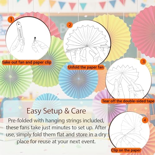 Rainbow Paper Round Fan Decorations,Vibrant Red Green Yellow Blue Orange Purple Hanging Fans, Fiesta Party Decor, Wedding Birthday Backdrop, Back to School Decor, Set of 12, 10", 12"