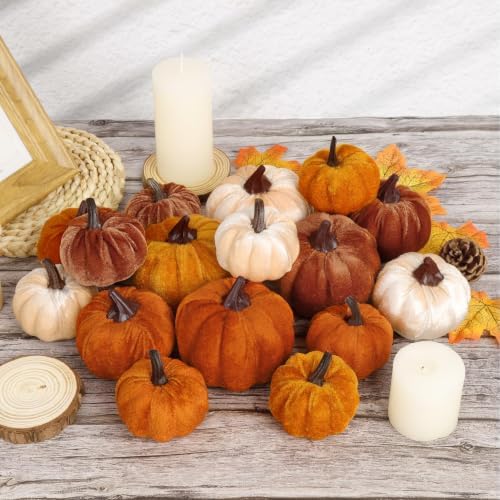 16Pcs Fall Artificial Velvet Pumpkins 3 Sizes Fake Small Foam Pumpkin Decor