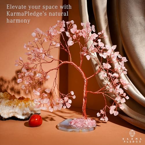 Rose Quartz Crystal Tree of Life for Home, Office, Room, Wall Decor to Bring Money & Good Luck, Handmade Healing Chakra