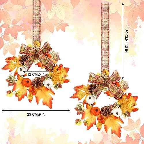 Syhood 2 Pcs 9 Inch Small Fall Wreath for Cabinet Mini Fall Wreath