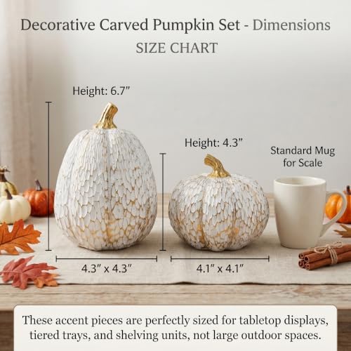 White and Gold Fall Pumpkin Decor, Small Decorative Thanksgiving Pumpkins