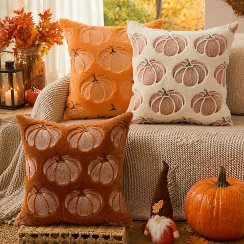 DFXSZ Fall Pillow Covers 16x16 Orange Pumpkin Plush Autumn Home Decor 93D16