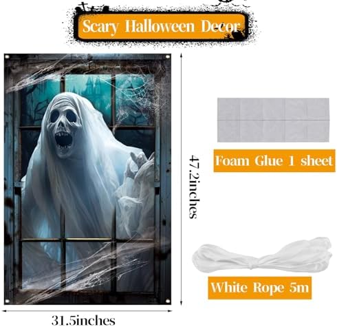 CCINEE Halloween Scary Window Decorations, Large Spooky Ghost Haunted House Window Decor with Rope for Indoor Outdoor Halloween Supplies