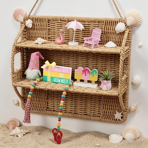 Summer Decorations for Home Indoor 8pcs Pastel Beach Tiered Tray Decor Set