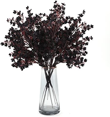 Hananona 10 Pcs Babys Breath Artificial Flowers Black Fake Silk Flowers for Halloween Home Decor Floral Arrangement Table Centerpieces (10, Black)