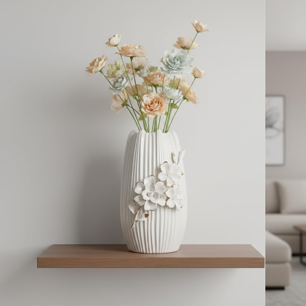 Ceramic Vase / 3D Modern Vase for Centerpieces / White / 9 Inch