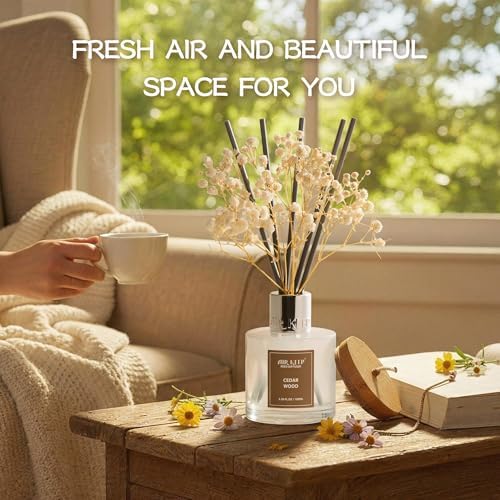 Airkeep Reed Diffuser Set,3.38 fl oz (100 ml) - Cedar Wood Oil Diffusers with 8 Reed Sticks, Home Fragrance Reed