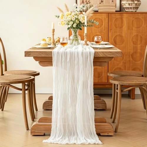 3Pcs Ivory White Table Runner, 10FT Rustic White Table Runner 35*120inch Boho Table Runners for Wedding Bridal Shower Baby Shower Table Centerpiece Decorations
