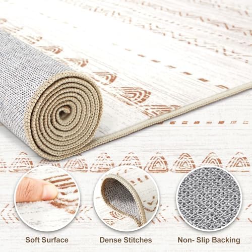 Nakagishi Round Rug Boho Area Rugs: 4x4 Washable Large Circle Neutral Soft Stain Resistant Non-Slip Carpet for Women