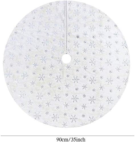 Christmas Tree Skirt 36 inches White Faux Fur Silver Snowflake Sequin Embroidered Luxury Tree Skirt Xmas Decoration