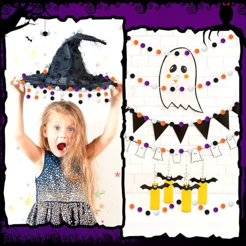 MARFOREVER 4 Pack 26.3 FT Halloween Felt Ball Garlands Halloween Decoration