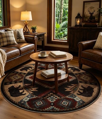 YIHOUSE Washable Western Cabin Round Rug, 4ft