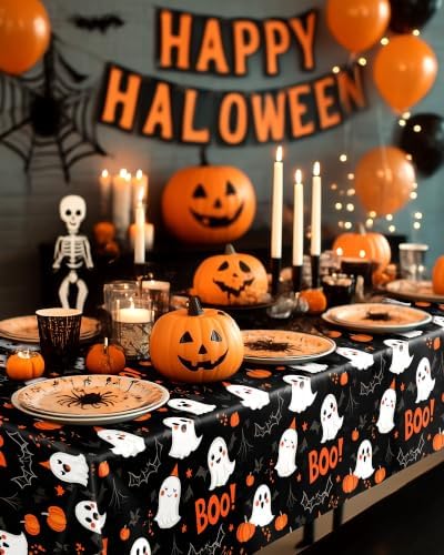 Pureegg Plastic Table Cloth Disposable 54x108 Inch 10 Pack Halloween Black