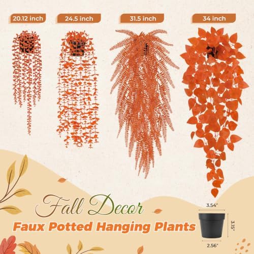 Der Rose 4 Pack Fake Fall Plants Hanging Orange Vines for Fall Wall Decor
