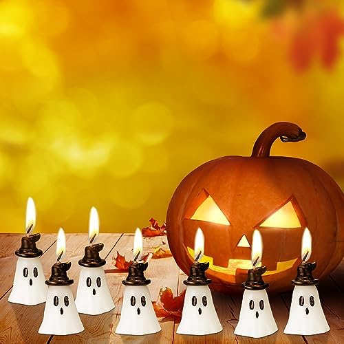 Jutom 10 Pcs Halloween Ghost Candles Mini Ghost Decor, Hat