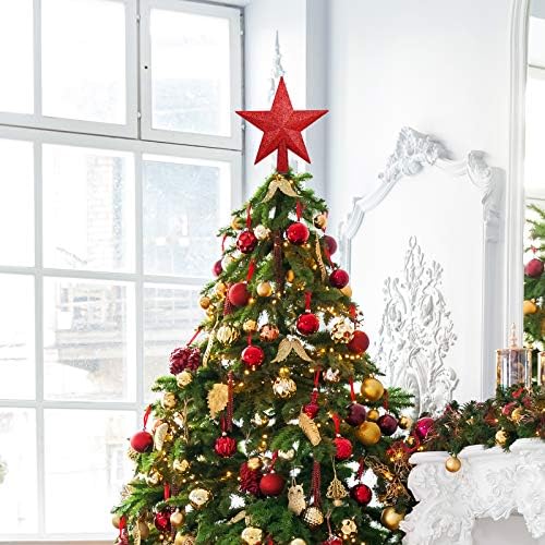 8 Inches Christmas Tree Top Crown Glitter Star Decoration (Red)