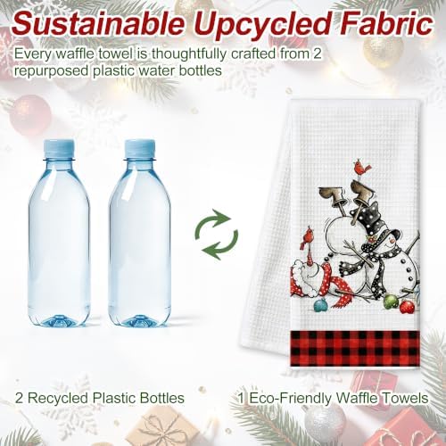 Christmas Kitchen Towels Snowman Waffle Hand Towels for Kitchen Decor