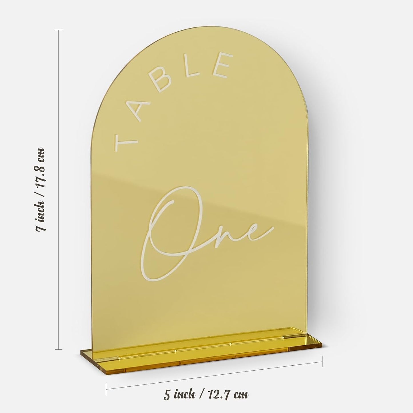 Gold Mirror Arch Wedding Table Numbers 1-20 with Stands, 5x7 Inch Acrylic Arch Sign with Holder, Gold Arch Acrylic