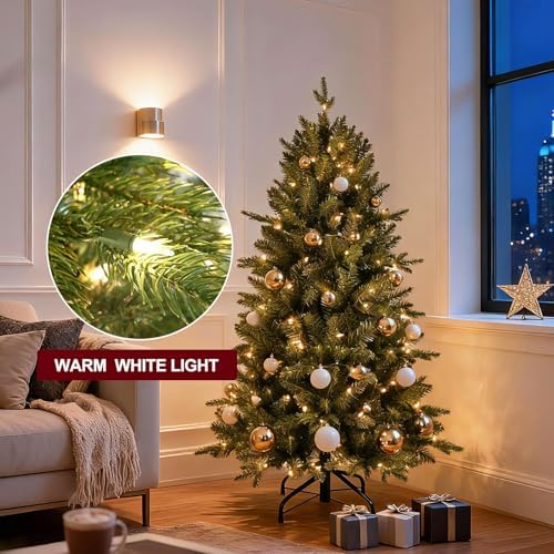 Treepool 4FT Pre-Lit Artificial Christmas Tree, 739 PE/PVC Tips, 150 Lights