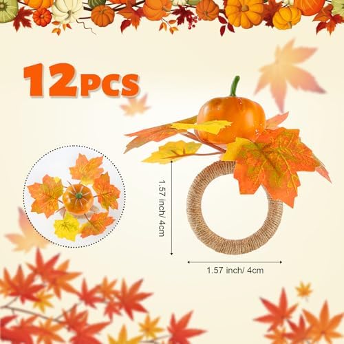 Fall Thanksgiving Pumpkin Napkin Rings Set of 12, Thanksgiving Table Decor