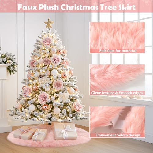28 Inch Pink Faux Fur Christmas Tree Skirt for Christmas Decorations