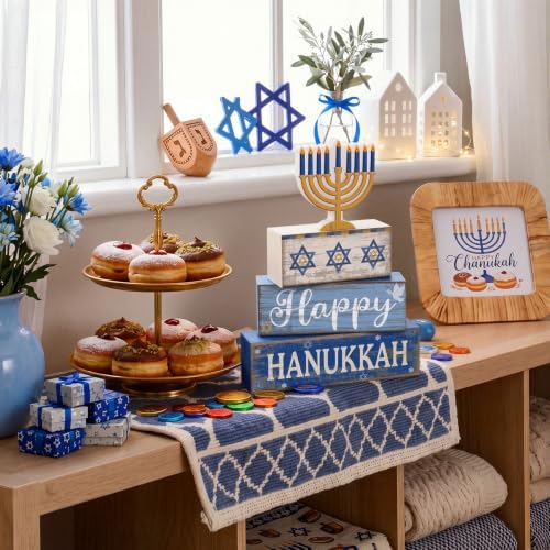 Lineshading 4 Pcs Hanukkah Decorations for Home Chanukah Table Decor Wooden Menorah Decoration Hanukkah Centerpiece