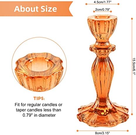 Glass Candle Holders, 2PCS Pillar Candle Holders Decorative Candlestick Holders Table Centerpieces Valentines Wedding Home Decor, Orange