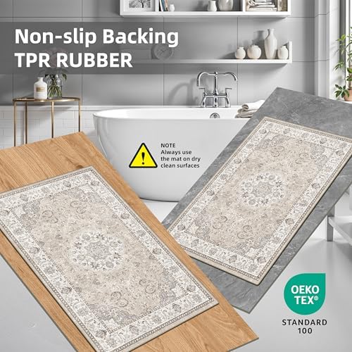 Washable Kitchen Rug Set of 3: Boho Non-slip Soft Stove Sink Mat Light Weight Stain Resistant Carpet for Dog Bowl Area