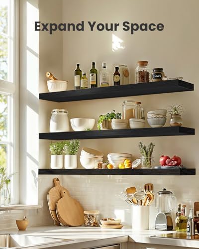 Amada 47.2" Floating Shelves for Wall Decor & Storage, Set of 3, Black