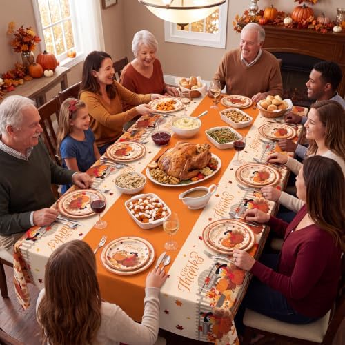 6 Pack Thanksgiving Turkey Disposable Plastic Tablecloth 54" x 108" Autumn Party Table Cloths Disposable for Thanksgiving Party Decorations Indoor or Outdoor Birthdays Buffet Table