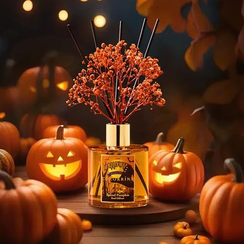 COCORRÍNA Reed Diffuser - Spiced Pumpkin 6.7 fl oz Scented Diffuser with 8 Sticks Home Fragrance Bathroom Shelf Decor